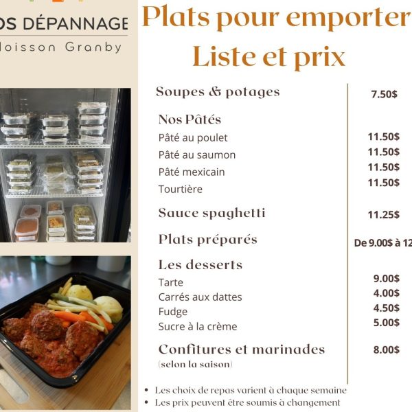 Liste de prix - Plats pour emporter-WebF